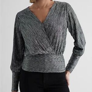Express Metallic V-neck Top